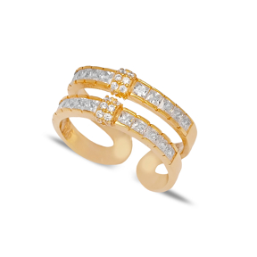 Two Line Shiny Clear Zircon Stone Ring Women Turkish Handmade 925 Sterling Silver Jewelry