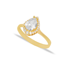 Pear Drop Design Elegant Clear Zircon Stone Cluster Women Ring Handmade 925 Sterling Silver Jewelry