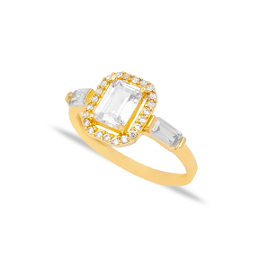 Elegant Baguette Design Clear Zircon Stone Women Cluster Ring Wholesale 925 Sterling Silver Jewelry
