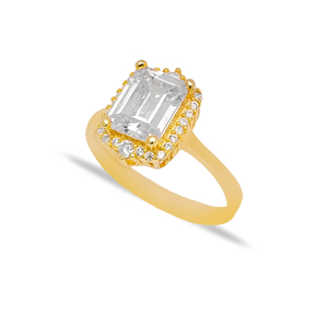 Baguette Design Clear Zircon Stone Women Cluster Wedding Ring Turkish 925 Sterling Silver Jewelry