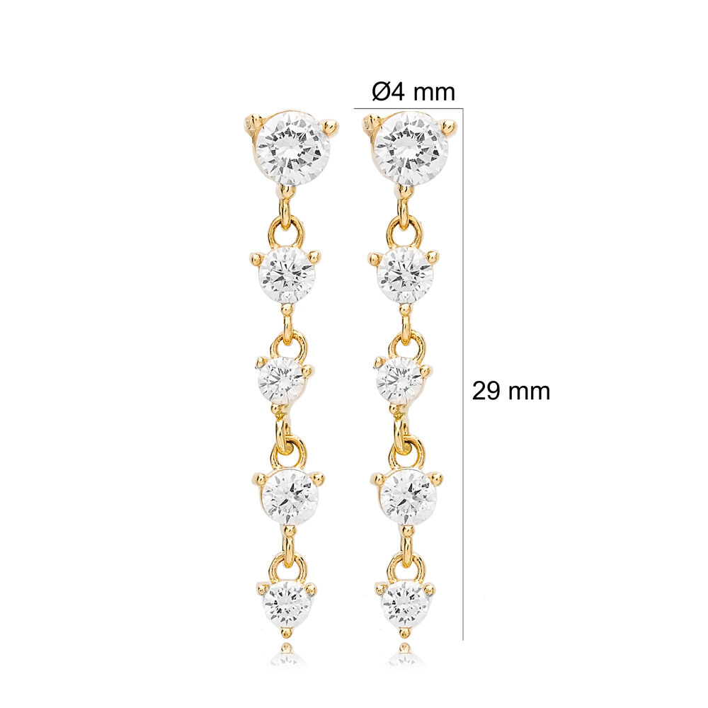 Dainty Five Clear Shiny Zircon Stone Design Stud Long Earrings