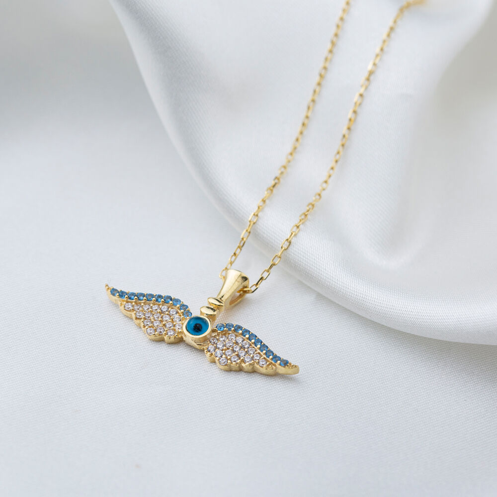 Evil Eye Wing Design Charm Necklace Pendant 925 Sterling Silver Jewelry