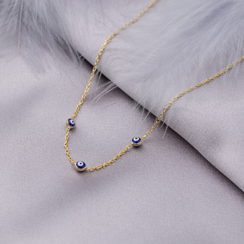 Three Tiny Evil Eye Enamel Design Turkish Handmade Wholesale 925 Sterling Silver Jewelry