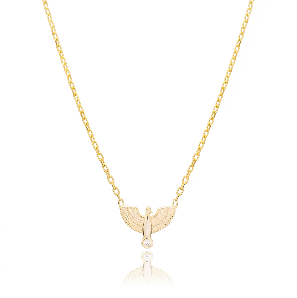 Tiny Phoenix Bird Design Zircon Stone Women Charm Necklace Pendant 925 Silver Sterling Jewelry