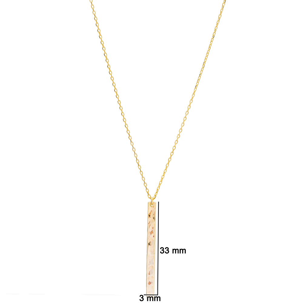 Hammered Vertical Thin Bar Necklace Charm Pendant Turkish Wholesale 925 Sterling Silver Jewelry