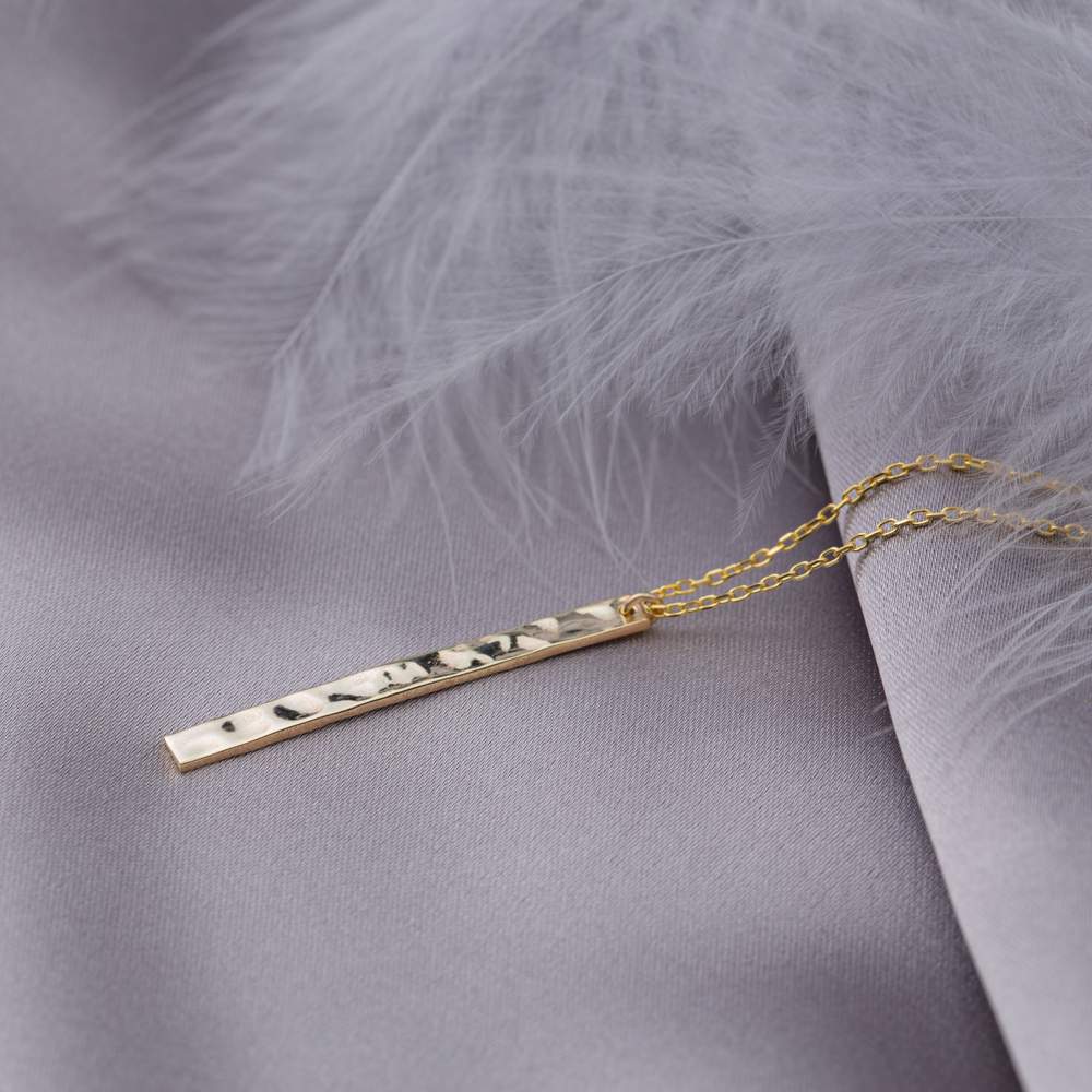 Hammered Vertical Thin Bar Necklace Charm Pendant Turkish Wholesale 925 Sterling Silver Jewelry