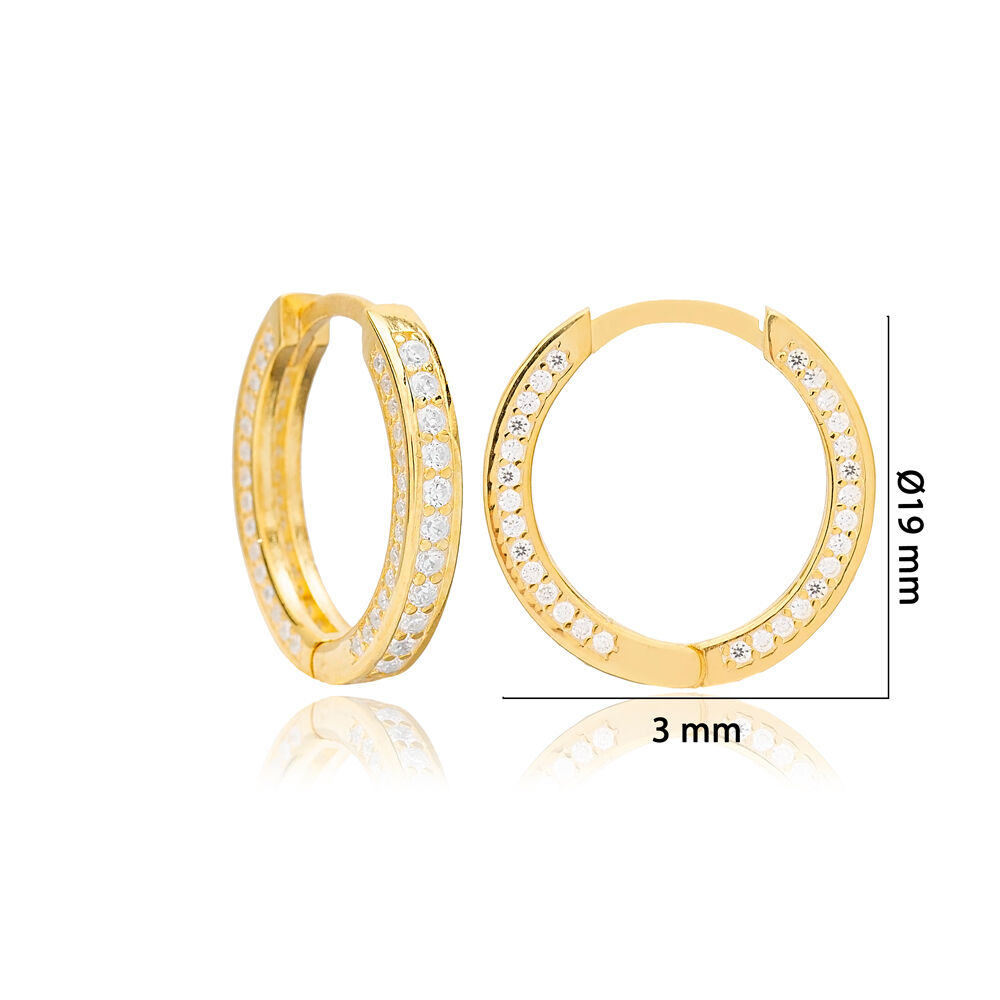 19 mm Dainty Hoop Earrings Clear Zircon Stone Popular Women Trendy Wholesale 925 Sterling Silver Jewelry