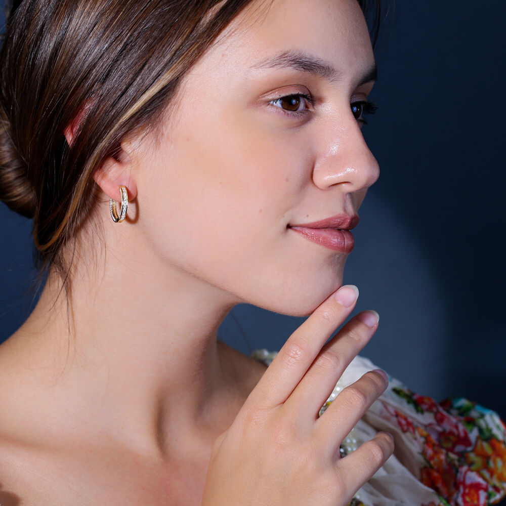 19 mm Dainty Hoop Earrings Clear Zircon Stone Popular Women Trendy Turkish Handmade Wholesale 925 Sterling Silver Jewelry