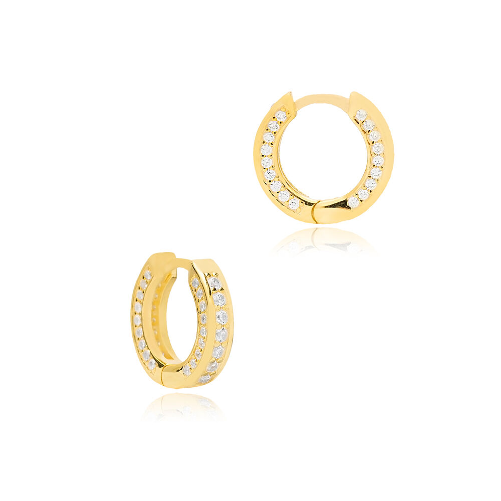 14 mm Elegant Hoop Earrings Clear Zircon Stone Popular Women Trendy Wholesale 925 Sterling Silver Jewelry