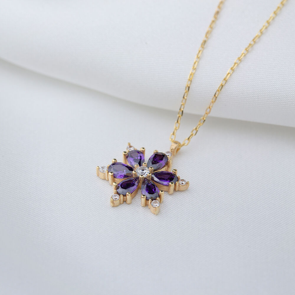 Flower Design Amethyst Stone Charm Necklace Pendant 925 Sterling Silver Jewelry