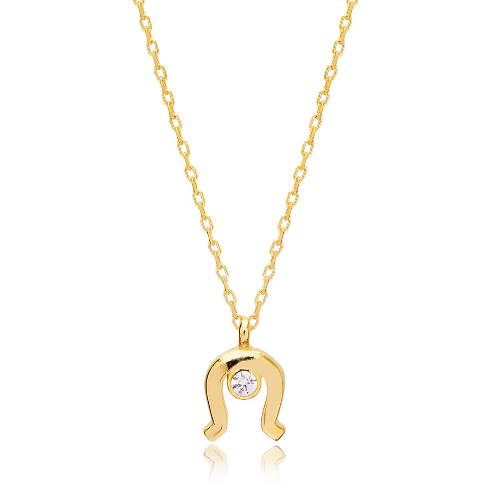 Horseshoes Charm Design Round Cut Zircon Stone Necklace Pendant 925 Sterling Silver Jewelry