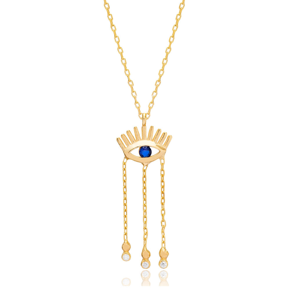 Evil Eye Design Sapphire Zircon Stone Shaker Charm Necklace Pendant 925 Sterling Silver Jewelry