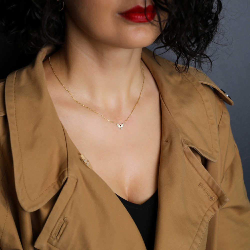 Tiny Phoenix Bird Design Zircon Stone Women Charm Necklace Pendant 925 Silver Sterling Jewelry