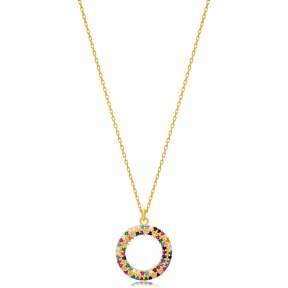 Hollow Design Rainbow Stone Charm Pendant Turkish Handmade 925 Sterling Silver Jewelry