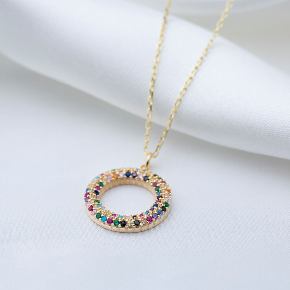 Hollow Design Rainbow Stone Charm Pendant Turkish Handmade 925 Sterling Silver Jewelry