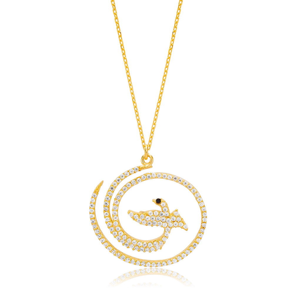 Reborn Phoenix Design Round Cut Clear Zircon Stone Charm Pendant Turkish Handmade 925 Sterling Silver Jewelry