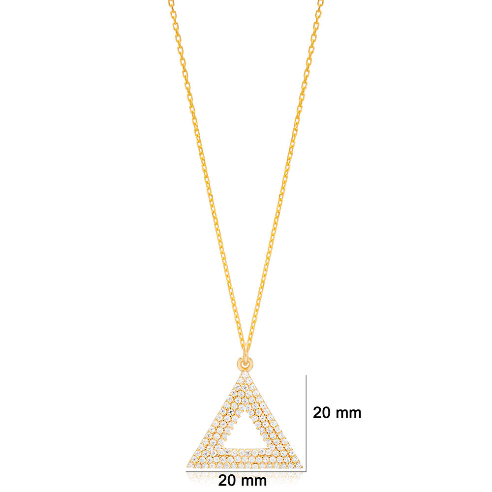 Geometric Triangle Shape Zircon Stone Hollow Charm Pendant Turkish Handmade 925 Silver Jewelry