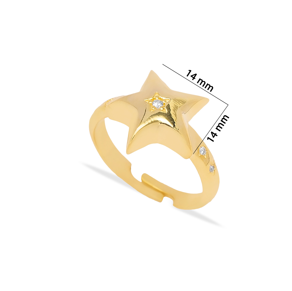 Star Design Zircon Stone Women Adjustable Ring Handmade Turkish Wholesale 925 Sterling Silver Jewelry