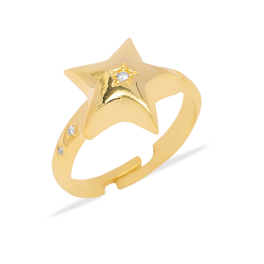 Star Design Zircon Stone Women Adjustable Ring Handmade Turkish Wholesale 925 Sterling Silver Jewelry
