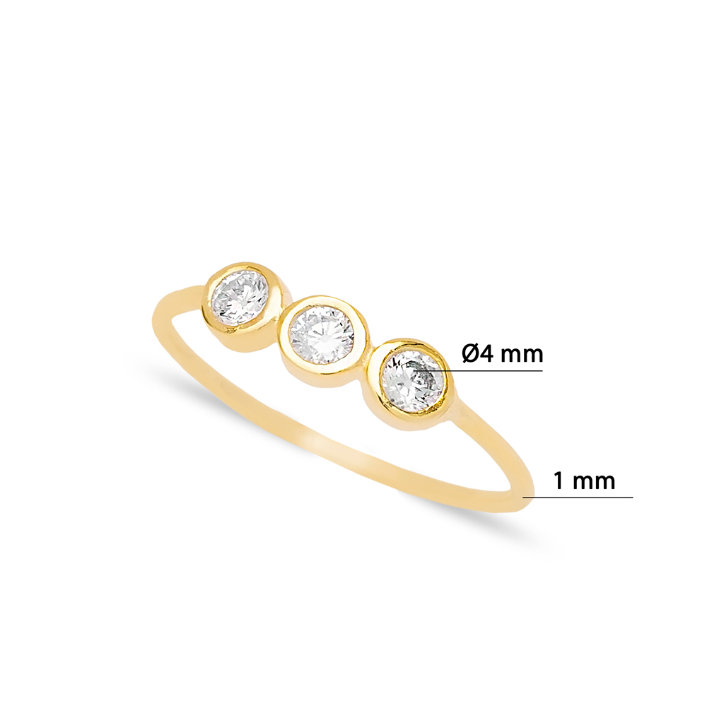 Triple Shiny Zircon Stone Women Adjustable Ring Handmade Turkish Wholesale 925 Sterling Silver Jewelry