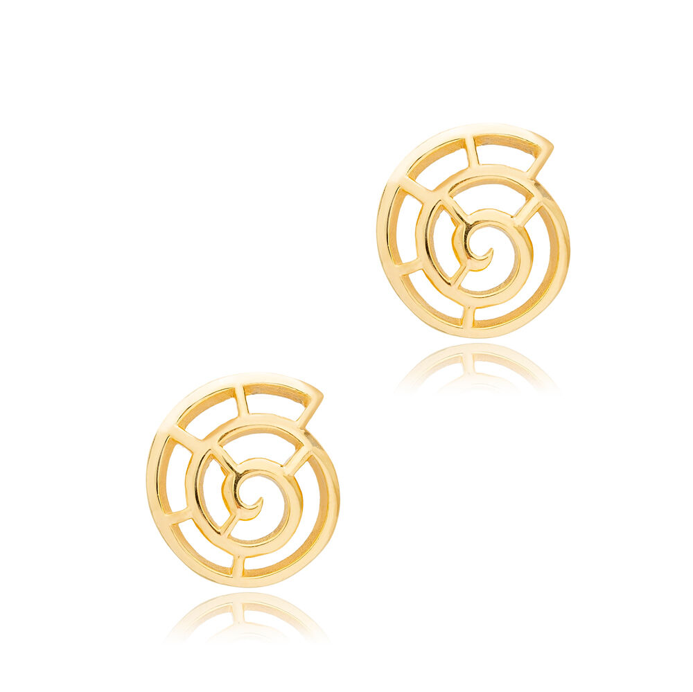 Snail Design Plain Stud Earrings Turkish Handmade 925 Sterling Silver Jewelry