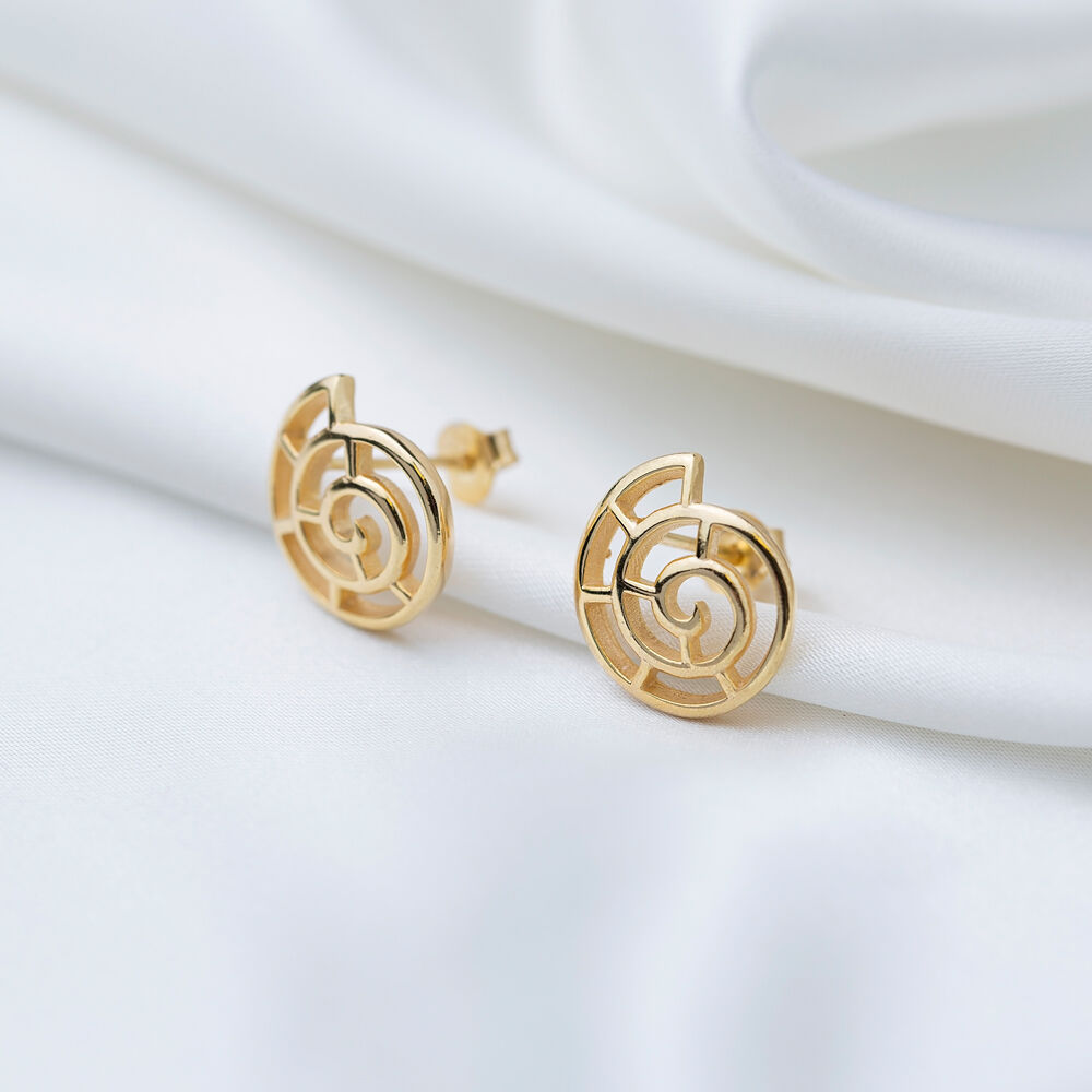 Snail Design Plain Stud Earrings Turkish Handmade 925 Sterling Silver Jewelry