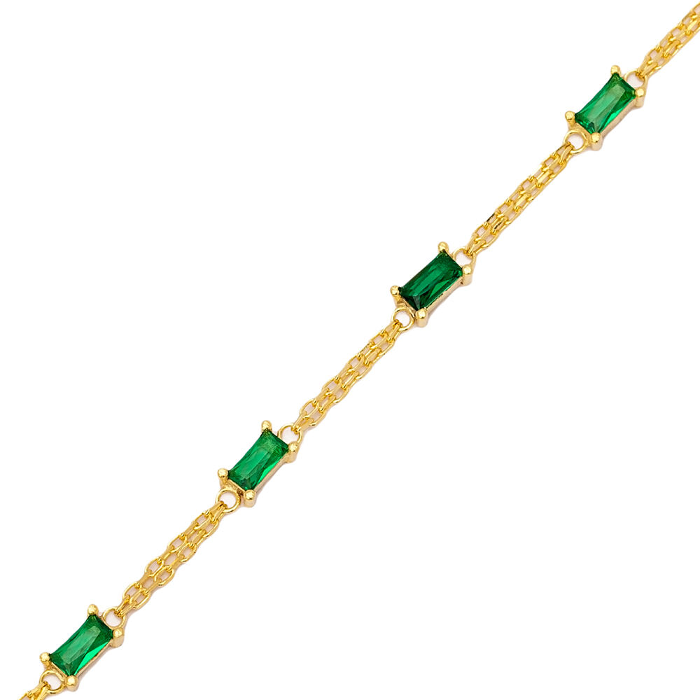 Emerald Stone Baguette Shape Bracelet Handmade Wholesale 925 Sterling Silver Jewelry