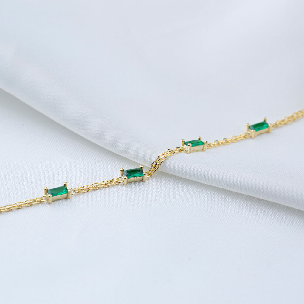 Emerald Stone Baguette Shape Bracelet Handmade Wholesale 925 Sterling Silver Jewelry