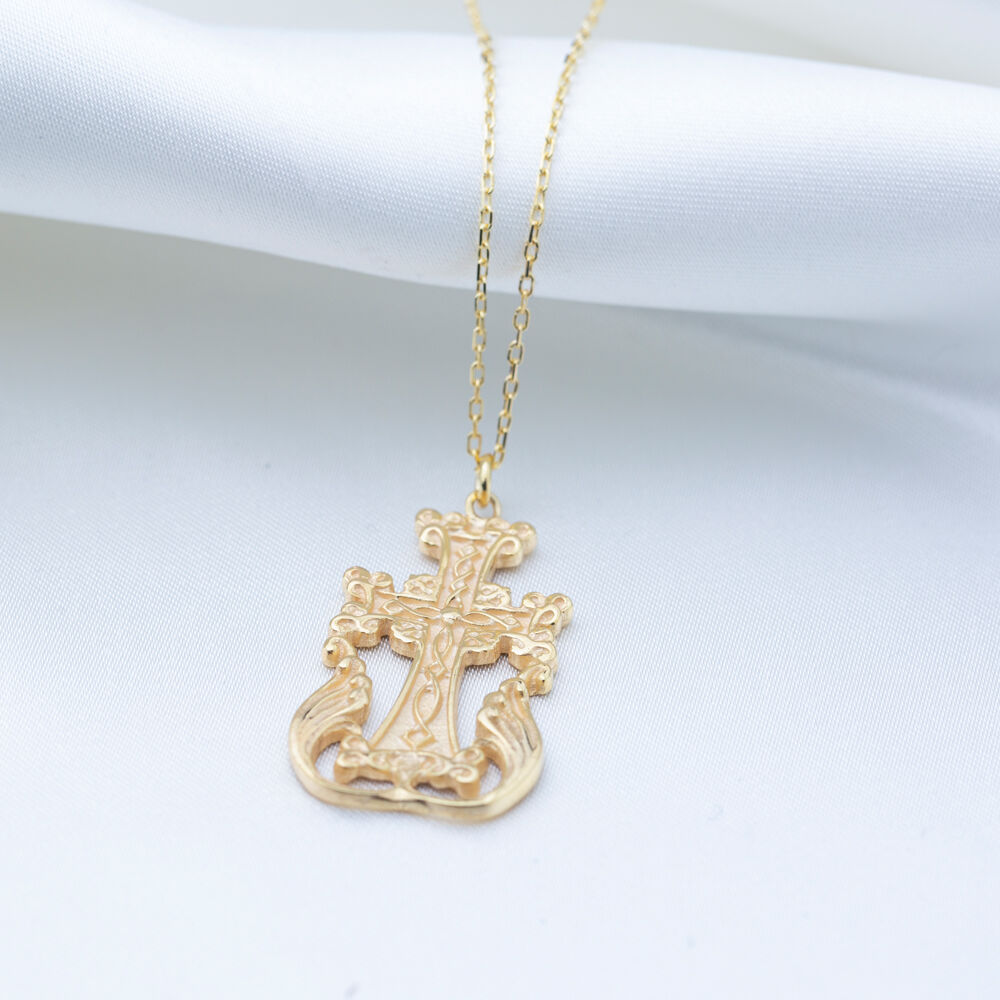 Vintage Pattern Christian Cross Charm Pendant Necklace 925 Sterling Silver Jewelry