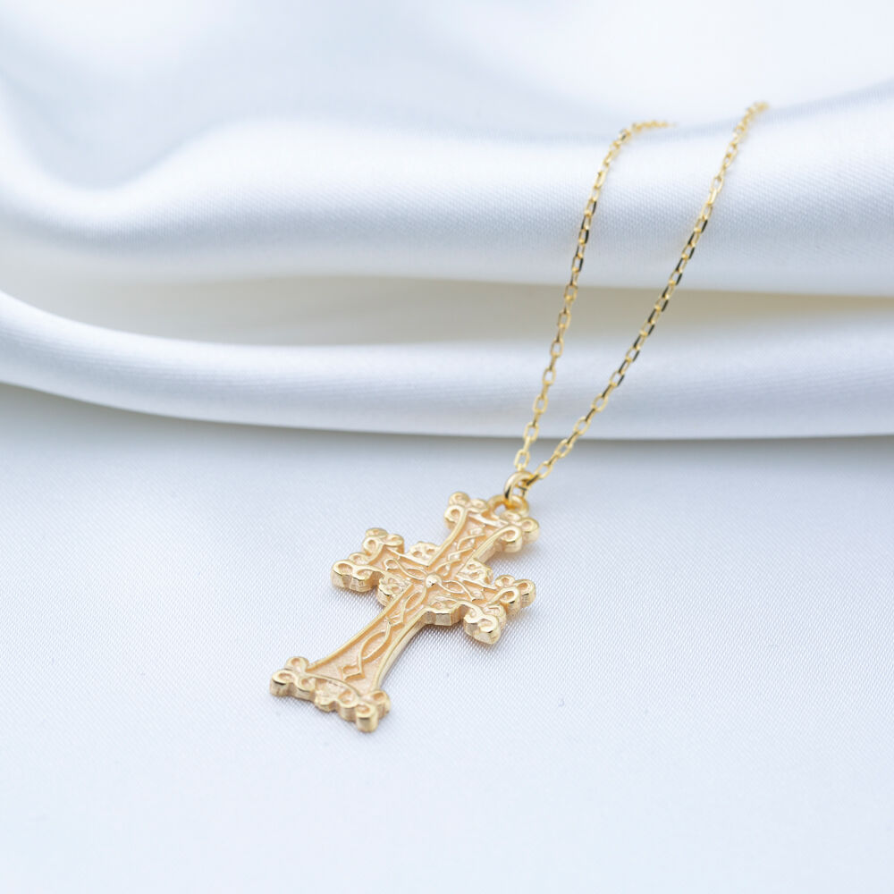 Vintage Design Christian Cross Charm Pendant Necklace 925 Sterling Silver Jewelry