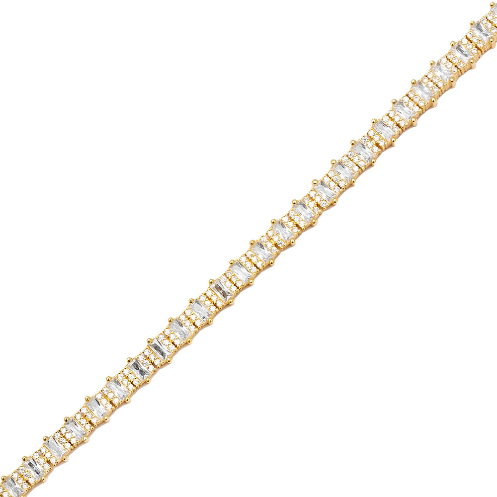 Women Trendy Baguette Clear Zircon Stone Bracelet Turkish Wholesale 925 Sterling Silver Jewelry