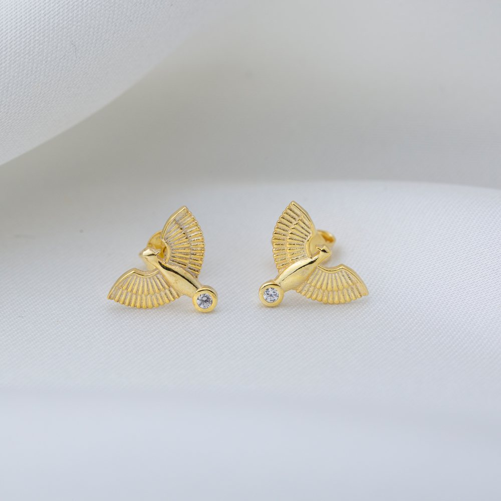 Elegant Angel Wing Design Earrings Turkish 925 Sterling Silver Jewelry