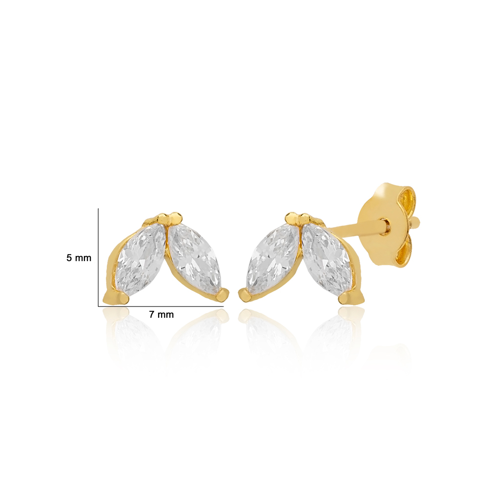 Marquoise Cut Clear Zircon Stone Earrings Turkish 925 Sterling Silver Jewelry