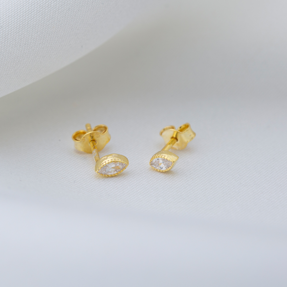 Single Marqupise Stone Design Earrings Turkish Wholesale Handmade 925 Sterling Silver Jewelry