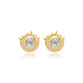 Clear Zircon Round Shape Stud Earrings Wholesale Handcrafted Turkish 925 Sterling Silver Jewelry