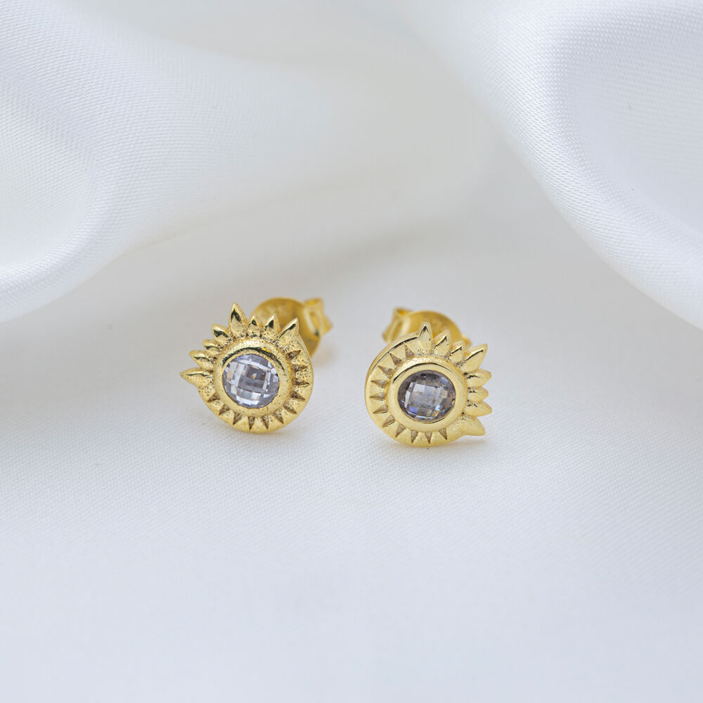 Clear Zircon Round Shape Stud Earrings Wholesale Handcrafted Turkish 925 Sterling Silver Jewelry