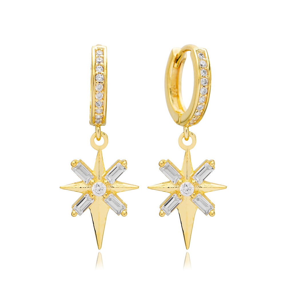 North Star Design Zircon Stone Dangle Earrings Wholesale Handcrafted Turkish 925 Silver Jewelry