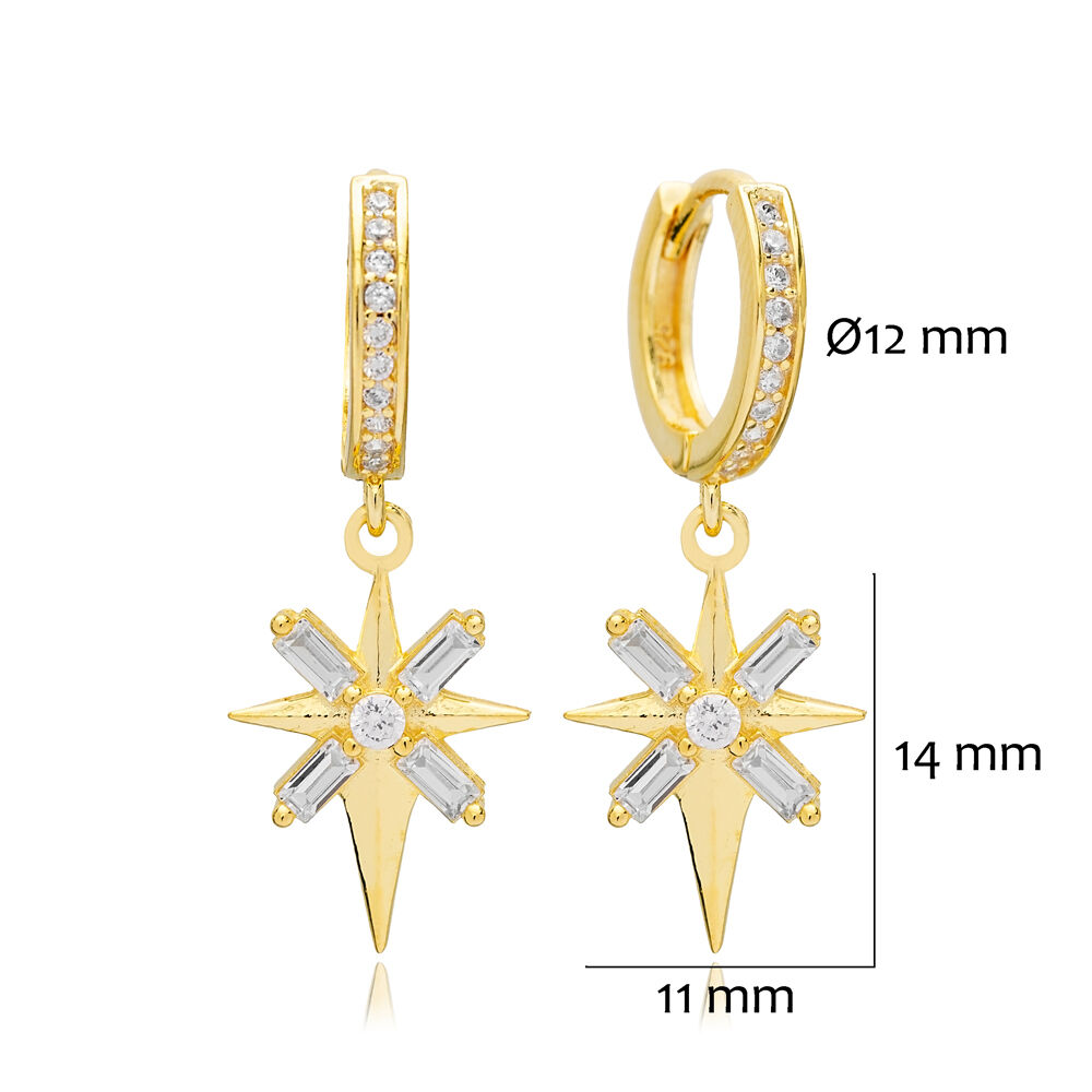North Star Design Zircon Stone Dangle Earrings Wholesale Handcrafted Turkish 925 Silver Jewelry