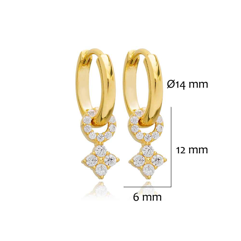 Geometric Cut Minimalist Shiny Zircon Stone Dangle Earrings Turkish Handcrafted 925 Silver Jewelry