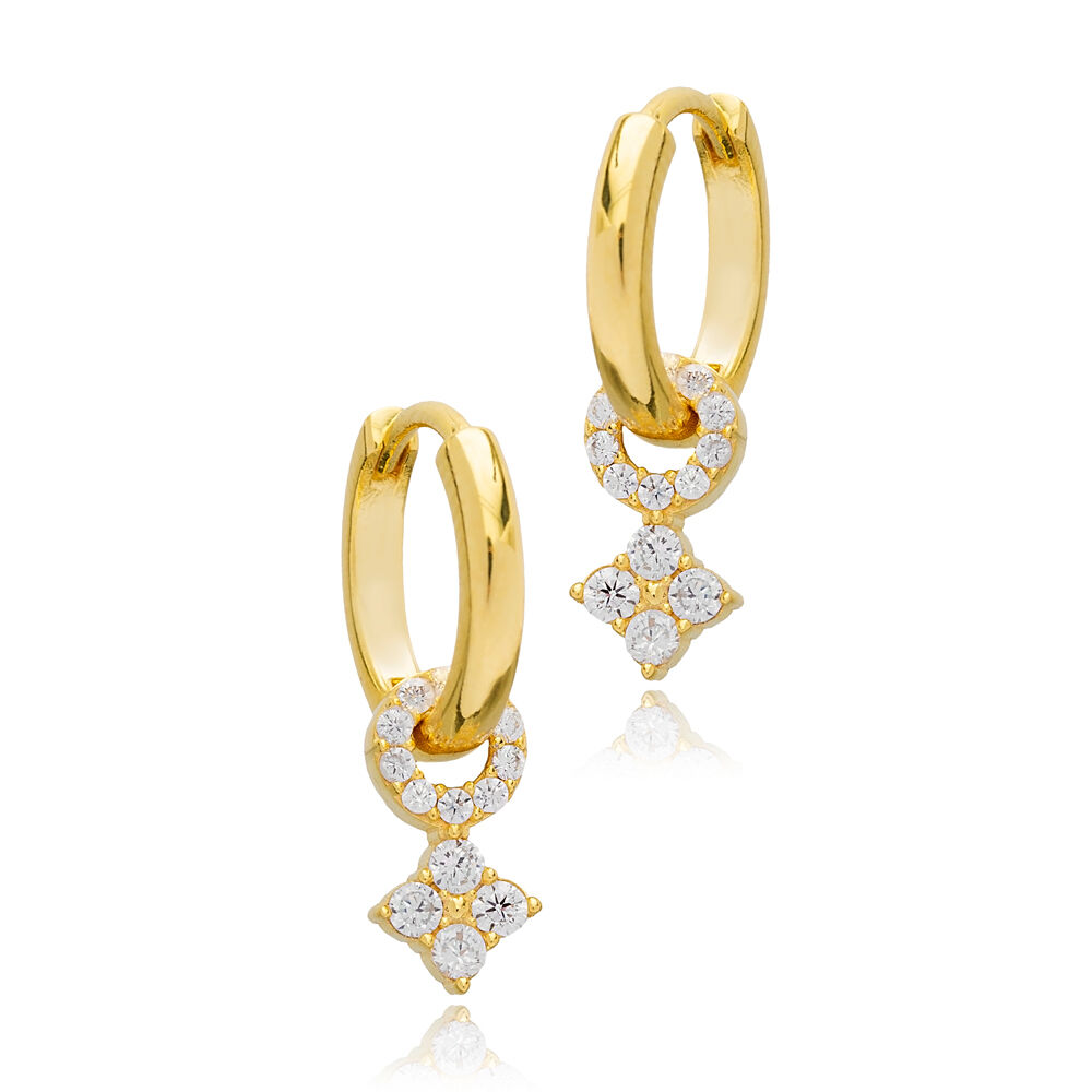 Geometric Cut Minimalist Shiny Zircon Stone Dangle Earrings Turkish Handcrafted 925 Silver Jewelry