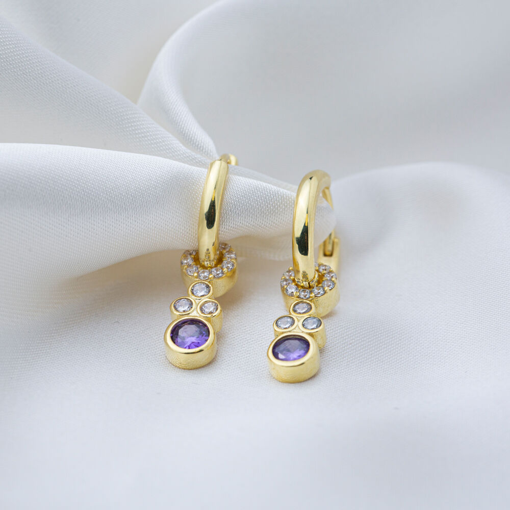 Round Shape Amethyst Stone Dangle Earrings Wholesale Handcrafted Turkish 925 Sterling Silver Jewelry