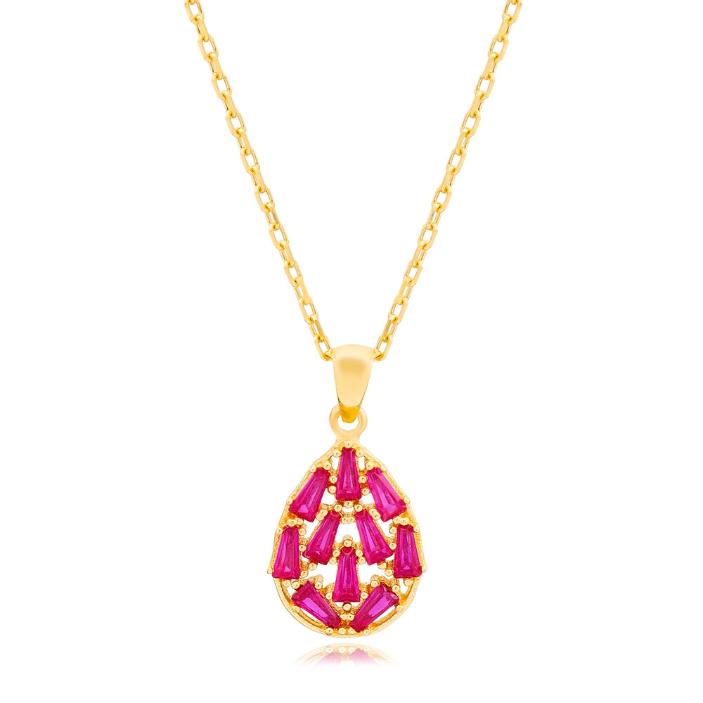 40+5 Cm Pear Ruby Necklace PEND-9884(1672)