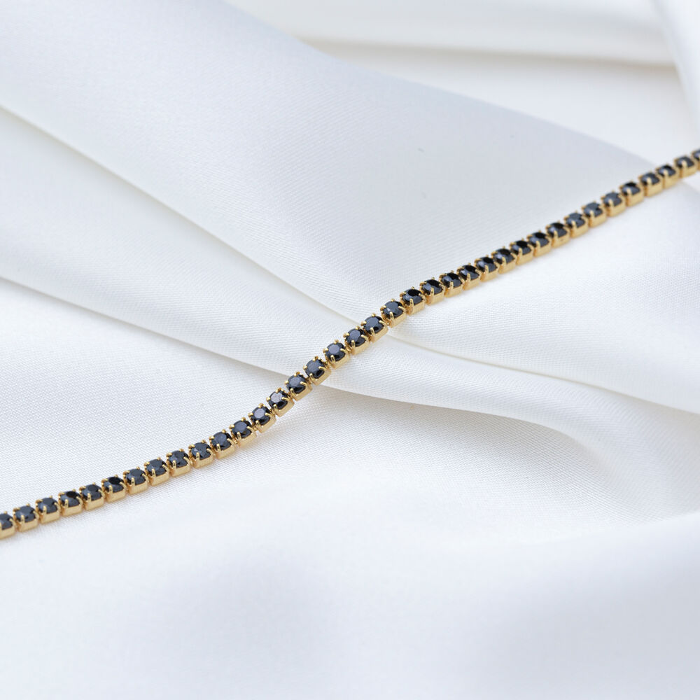 Black Zircon Stone Elegant Tennis Bracelet Handcrafted 925 Sterling Silver Jewelry