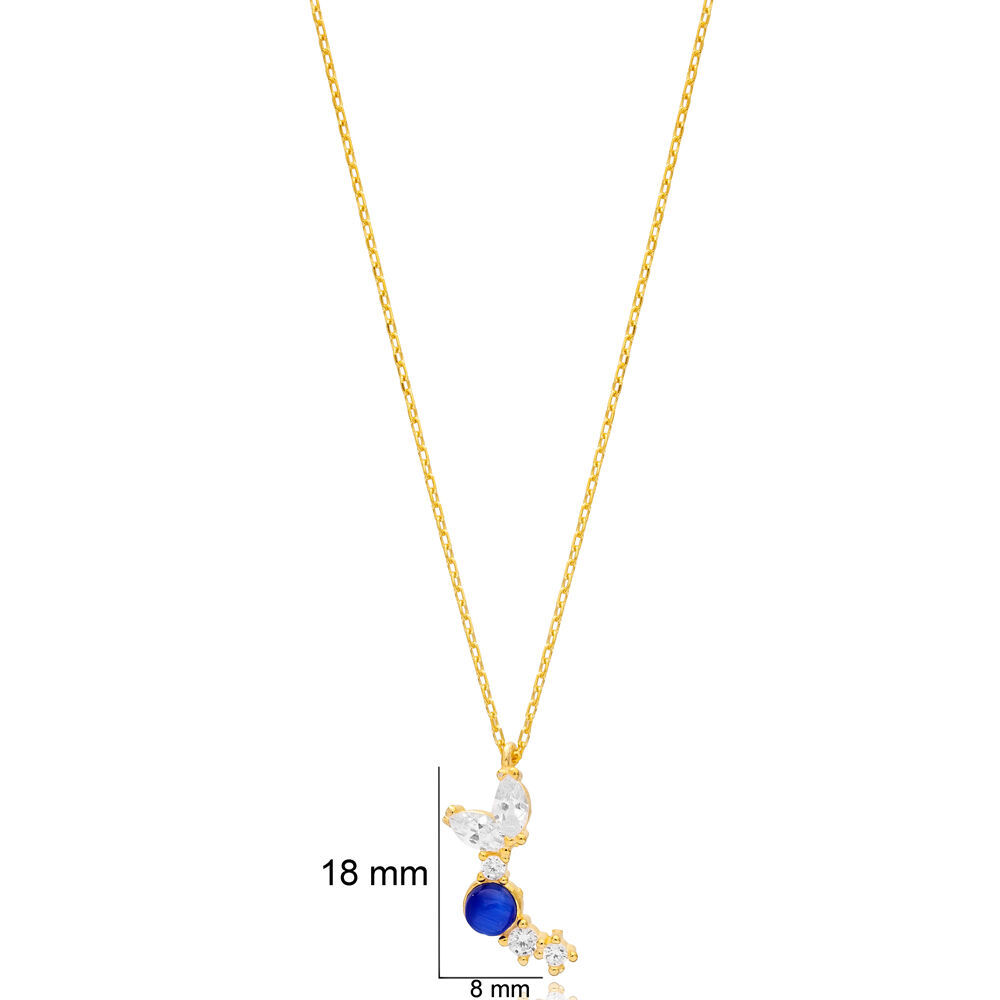 Sapphire Stone with Zircon Stone Charm Necklace 925 Sterling Silver Jewelry