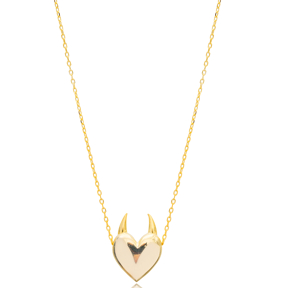 Heart with Horn Design Charm Necklace Turkish Handmade Wholesale 925 Sterling Silver Jewelry
