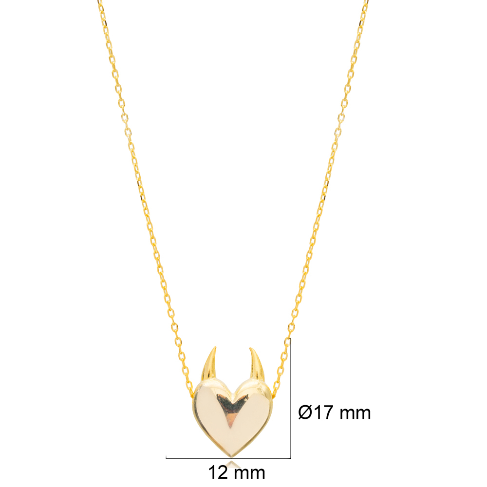 Heart with Horn Design Charm Necklace Turkish Handmade Wholesale 925 Sterling Silver Jewelry