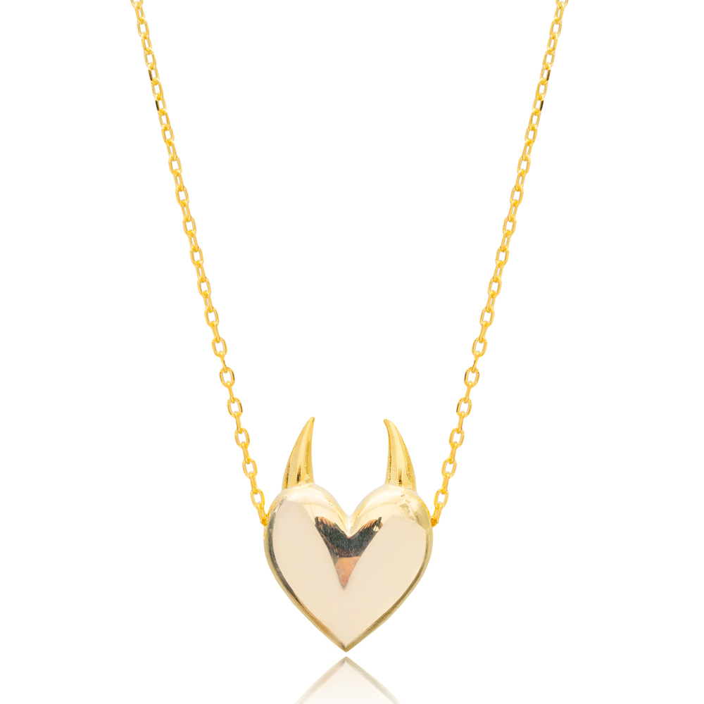 Heart with Horn Design Charm Necklace Turkish Handmade Wholesale 925 Sterling Silver Jewelry