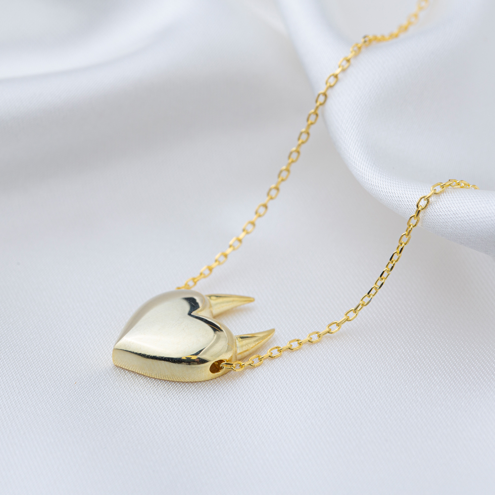 Heart with Horn Design Charm Necklace Turkish Handmade Wholesale 925 Sterling Silver Jewelry
