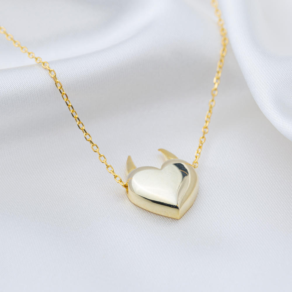 Heart with Horn Design Charm Necklace Turkish Handmade Wholesale 925 Sterling Silver Jewelry