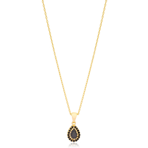 Pear Shape Black Zircon Stone Cluster Necklace Pendant Women Wholesale Turkish 925 Sterling Silver Jewelry